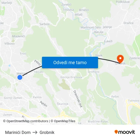 Marinići Dom to Grobnik map