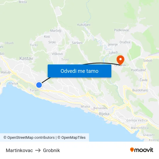 Martinkovac to Grobnik map
