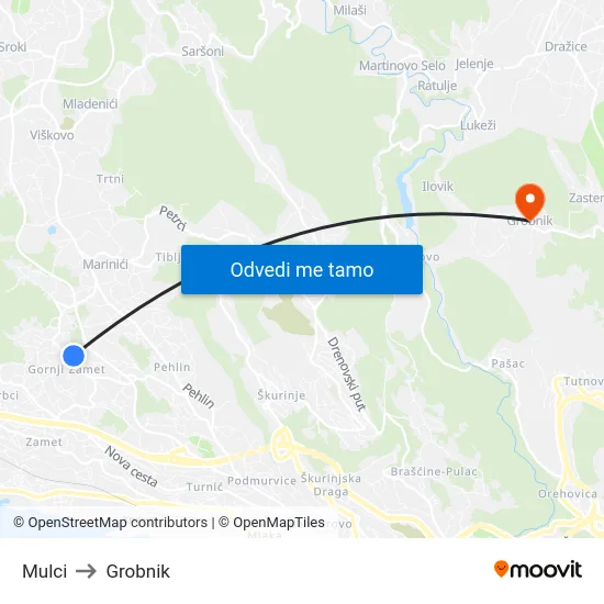 Mulci to Grobnik map