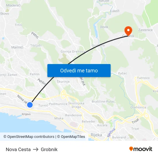 Nova Cesta to Grobnik map