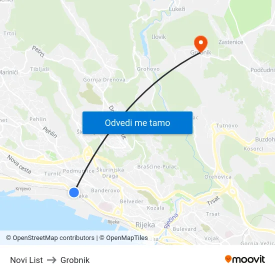 Novi List to Grobnik map