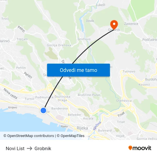 Novi List to Grobnik map