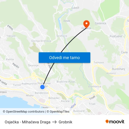 Osječka - Mihačeva Draga to Grobnik map