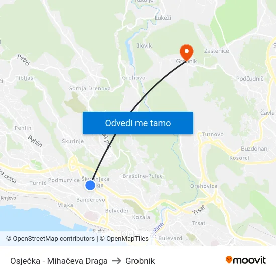 Osječka - Mihačeva Draga to Grobnik map