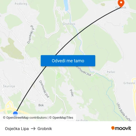 Osječka Lipa to Grobnik map