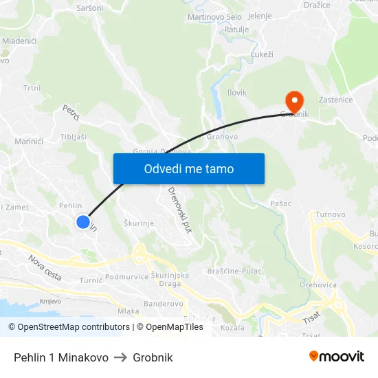 Pehlin 1 Minakovo to Grobnik map