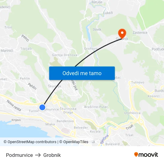Podmurvice to Grobnik map