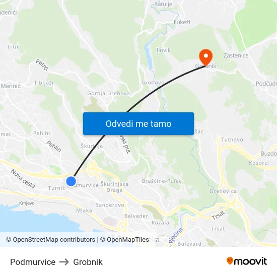 Podmurvice to Grobnik map