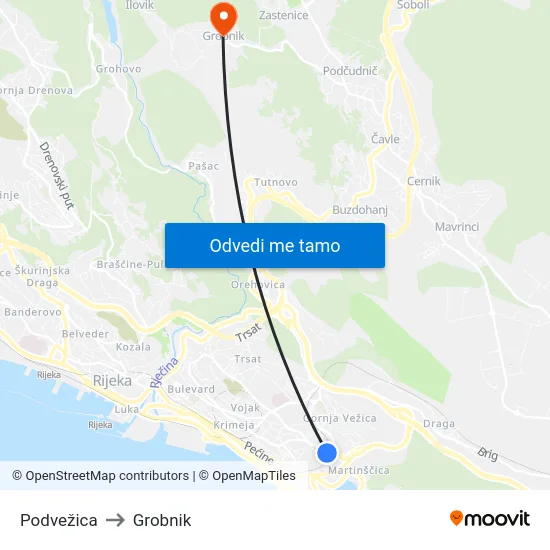 Podvežica to Grobnik map