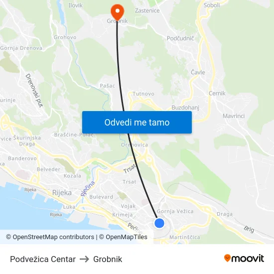 Podvežica  Centar to Grobnik map