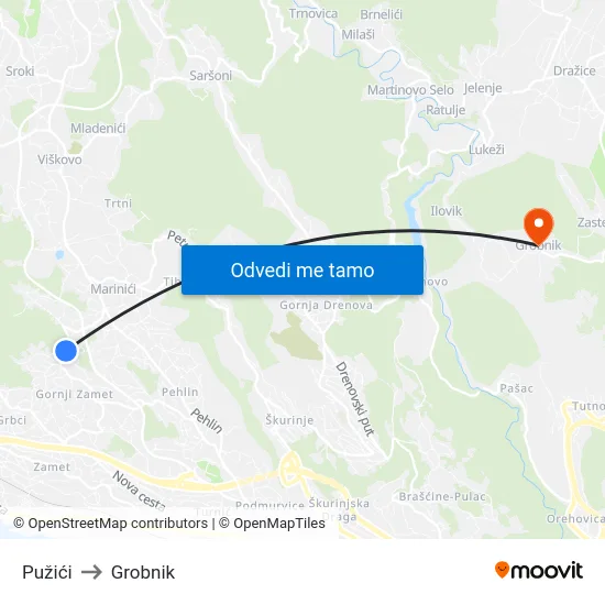 Pužići to Grobnik map
