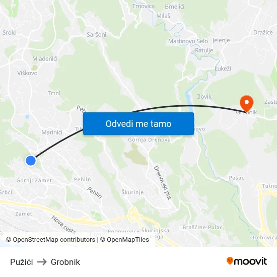 Pužići to Grobnik map