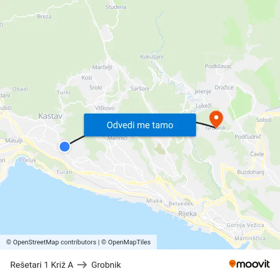 Rešetari 1 Križ A to Grobnik map