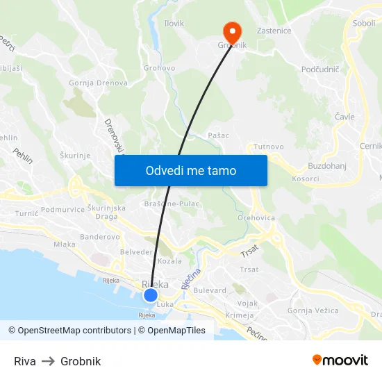 Riva to Grobnik map