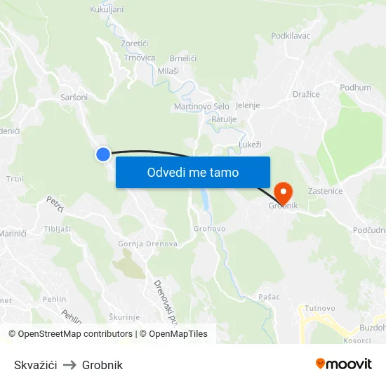 Skvažići to Grobnik map