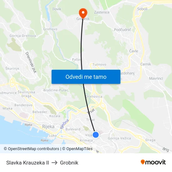 Slavka Krauzeka II to Grobnik map