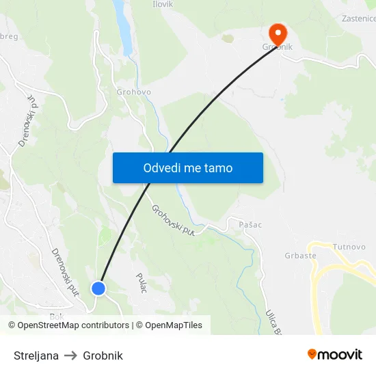 Streljana to Grobnik map