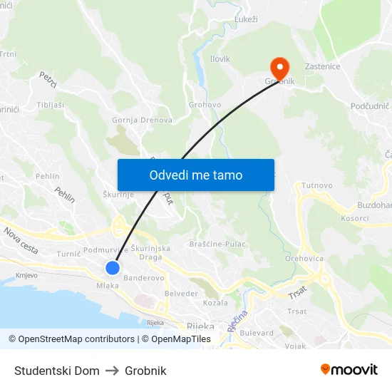 Studentski Dom to Grobnik map
