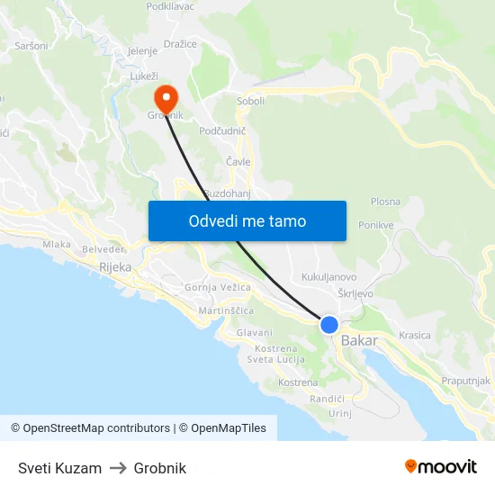 Sveti Kuzam to Grobnik map