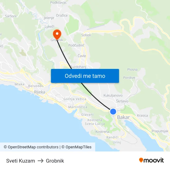 Sveti Kuzam to Grobnik map