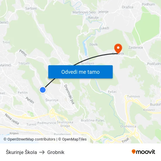 Škurinje Škola to Grobnik map