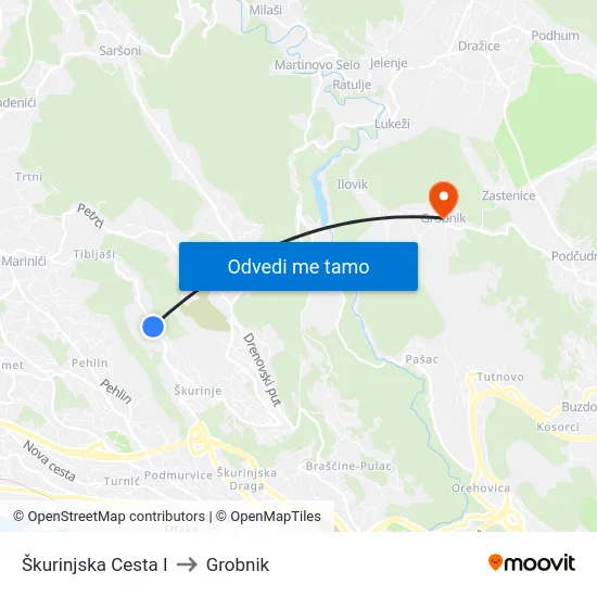 Škurinjska Cesta I to Grobnik map
