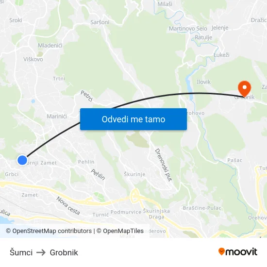 Šumci to Grobnik map