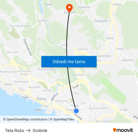 Teta Roža to Grobnik map