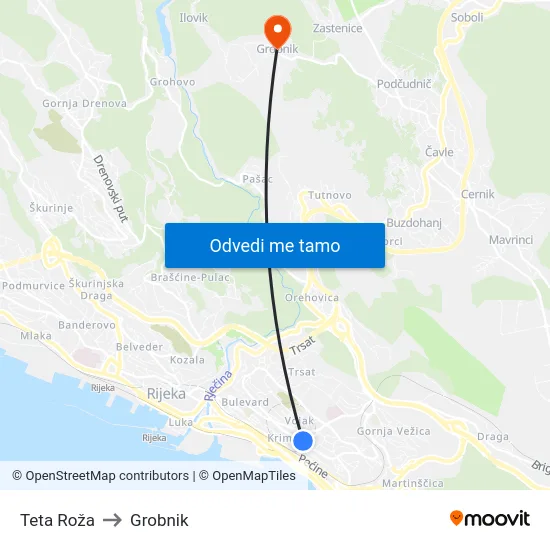 Teta Roža to Grobnik map