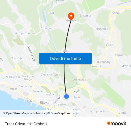 Trsat Crkva to Grobnik map