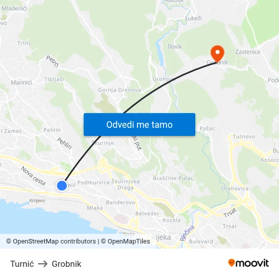 Turnić to Grobnik map