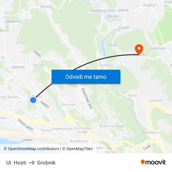 Ul. Hosti to Grobnik map