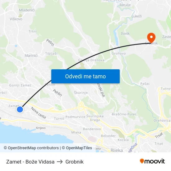 Zamet - Bože Vidasa to Grobnik map