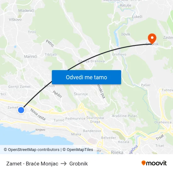 Zamet - Braće Monjac to Grobnik map