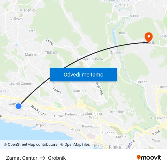 Zamet Centar to Grobnik map