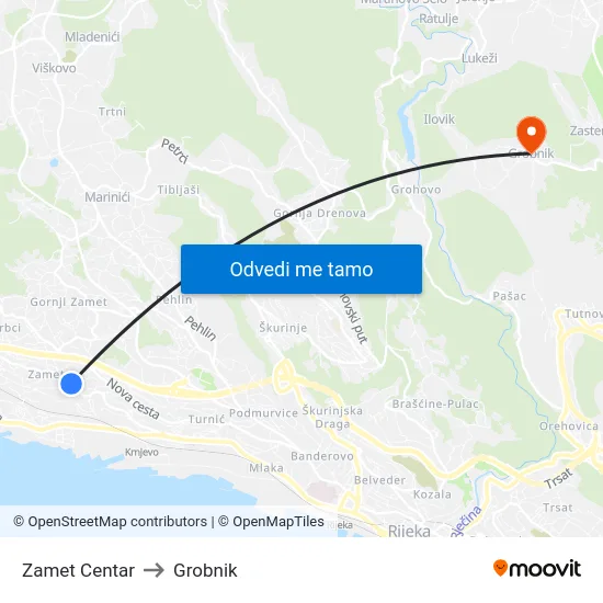Zamet Centar to Grobnik map