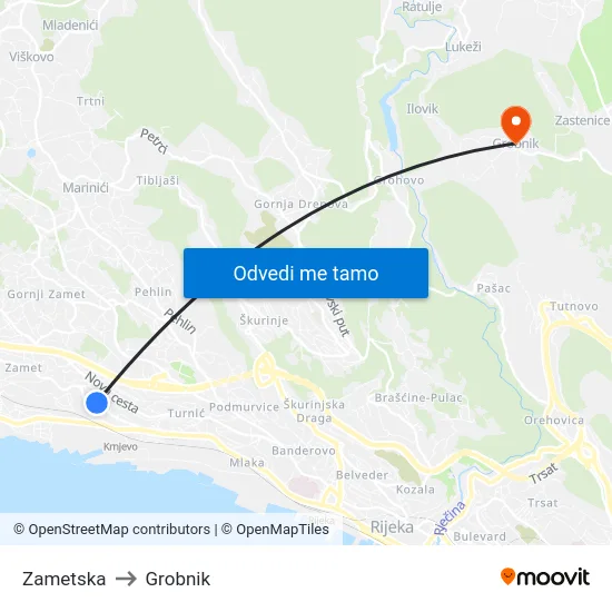 Zametska to Grobnik map