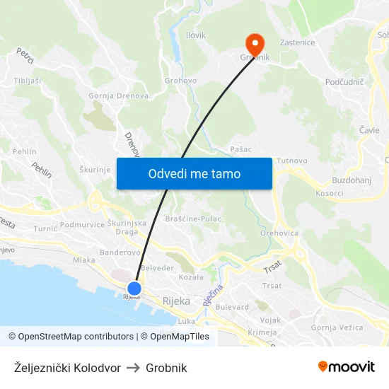 Željeznički Kolodvor to Grobnik map