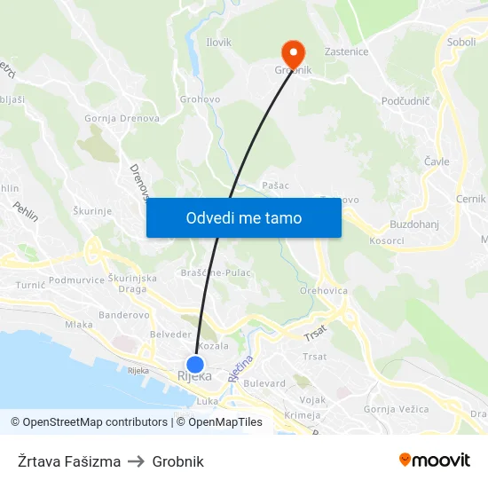 Žrtava Fašizma to Grobnik map