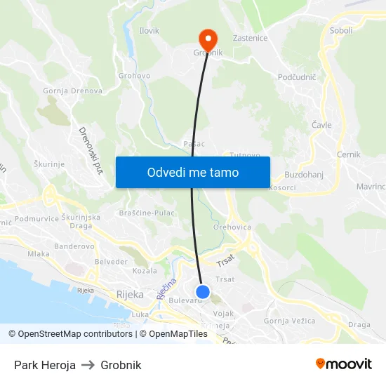 Park Heroja to Grobnik map
