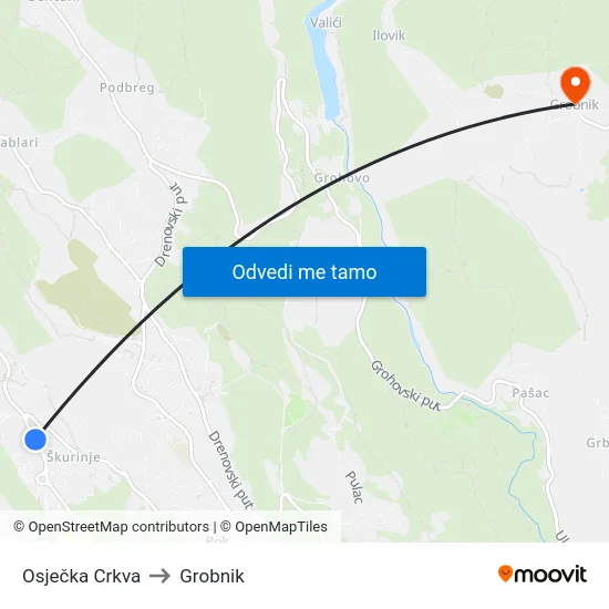 Osječka Crkva to Grobnik map