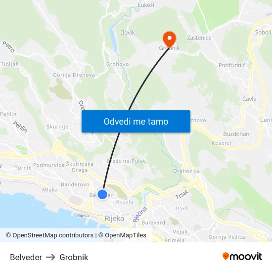 Belveder to Grobnik map