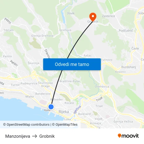 Manzonijeva to Grobnik map