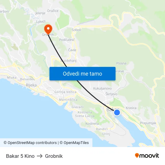 Bakar 5 Kino to Grobnik map