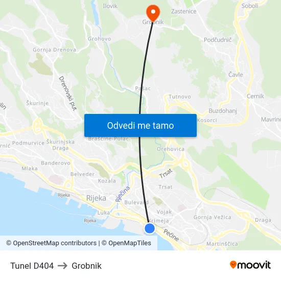 Tunel D404 to Grobnik map