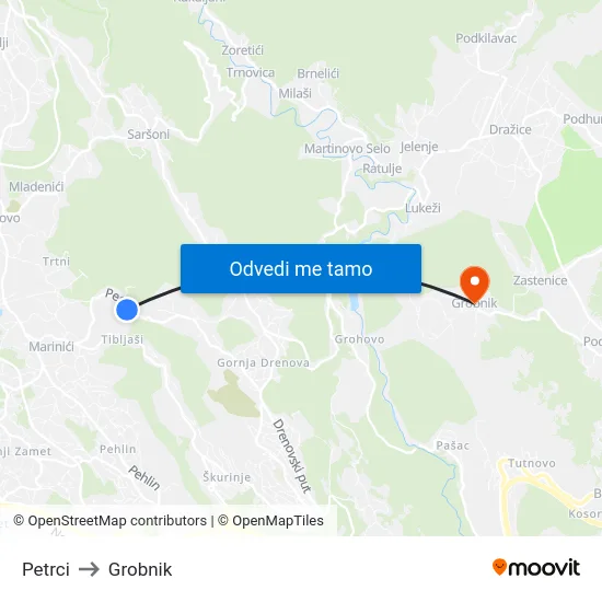 Petrci to Grobnik map