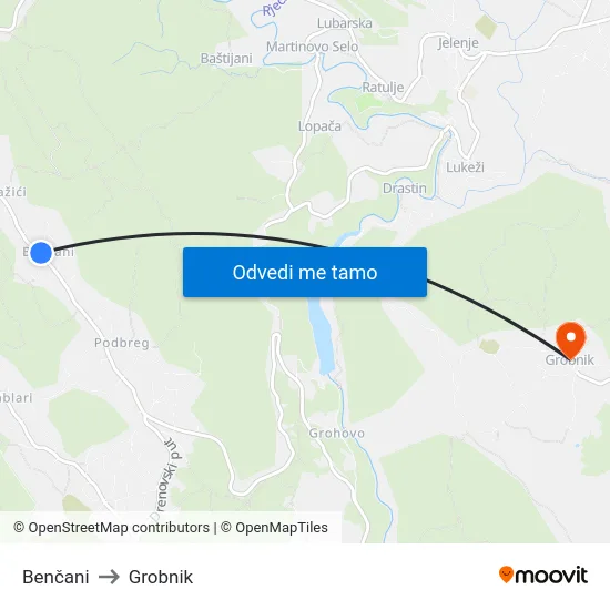 Benčani to Grobnik map