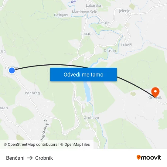Benčani to Grobnik map
