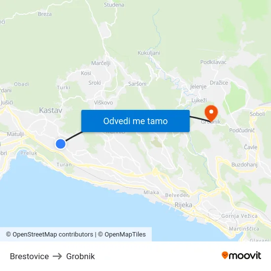 Brestovice to Grobnik map