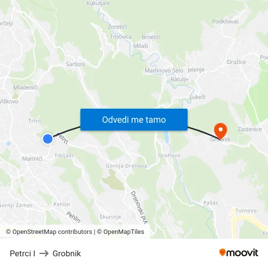Petrci I to Grobnik map